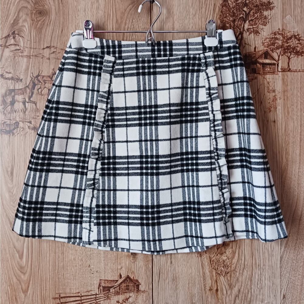 LOFT Black and White Plaid Midi Skirt